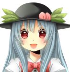  bad_id blue_hair bust hat heart heart-shaped_pupils hinanawi_tenshi long_hair looking_at_viewer red_eyes smile solo symbol-shaped_pupils touhou yamasuta 