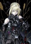  adapted_costume armor armored_dress baiyong bare_shoulders blonde_hair dress fate/stay_night fate_(series) gauntlets hair_ribbon pale_skin ribbon saber saber_alter solo sword weapon yellow_eyes 