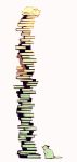  book_focus book_stack book_tower cat kokuhakudokuro no_humans original simple_background 