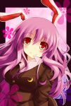  animal_ears blazer blush border breasts bunny_ears crescent_moon flower gradient gradient_background ken123456 long_hair looking_at_viewer moon purple_hair red_eyes reisen_udongein_inaba smile solo suit_jacket touhou 