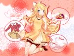  bike_shorts blonde_hair blue_eyes blush bow casual cup food hair_bow kagamine_rin long_hair solo tea teacup teapot vocaloid yayoi_(egoistic_realism) 