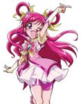  ;d arm_up bike_shorts brooch cure_dream dress gloves hair_ribbon hair_rings happy jewelry long_hair magical_girl open_mouth pink_hair pointing precure purple_eyes ribbon shorts_under_skirt sinko_(sinsin) skirt smile solo violet_eyes white_background white_dress wink yes!_precure_5 yumehara_nozomi 