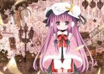  alternate_costume blush book bow braid capelet catbell crescent dress hair_bow hat highres long_hair patchouli_knowledge purple_eyes purple_hair solo star touhou twin_braids violet_eyes 