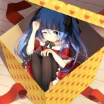  aqua_eyes aqua_hair bisonbison box christmas gift girl_in_a_box hair_ribbon hatsune_miku in_box in_container long_hair ribbon sitting solo thigh-highs thighhighs twintails vocaloid wince 