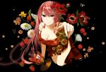  :q all_fours asakaya blue_eyes breasts cleavage fingernails flower food food_as_clothes foreshortening fruit grapes hair_flower hair_ornament long_hair looking_at_viewer megurine_luka pink_hair solo tongue vocaloid 
