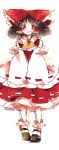  black_hair bobby_socks bow detached_sleeves hair_bow hakurei_reimu highres make2961 mary_janes mielang orange_eyes red_eyes shoes socks solo standing touhou wavy_mouth wide_sleeves 