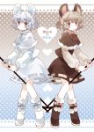  alternate_color animal_ears blush boots capelet chachi_(azuzu) clone dual_persona grey_hair heart jewelry mouse_ears multiple_girls nazrin necklace pendant red_eyes touhou white_hair 