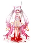  arms_behind_back barefoot blood choker dress hong_(white_spider) kyubey long_hair mahou_shoujo_madoka_magica personification red_eyes see-through silver_hair smile solo strapless_dress twintails very_long_hair 