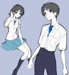 1boy 1girl blue_eyes dual_persona genderswap ikari_shinji neon_genesis_evangelion ro-a short_hair skirt 