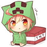  :&lt; ahoge blush chibi creeparka creeper highres minecraft personification red_eyes red_hair redhead simple_background solo tnt tosura-ayato white_background yellow_eyes 