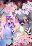  bad_id flower ghost hat japanese_clothes kazu_(muchuukai) leaf pink_eyes pink_hair ribbon saigyouji_yuyuko short_hair smile solo touhou triangular_headpiece water 