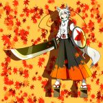  animal_ears chankodining chankodining_waka detached_sleeves hat highres inubashiri_momiji red_eyes shield short_hair silver_hair solo sword tail tokin_hat touhou weapon wolf_ears wolf_tail 