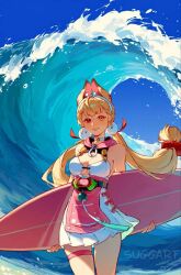 1girl alice_thymefield animal_ears long_hair rabbit_ears surfboard waves zenless_zone_zero
