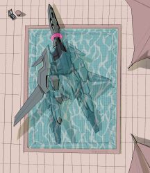  aircraft artist_name delta_plus gundam gundam_msv gundam_unicorn highres inflatable_armbands kampen1184 mecha mecha_focus mobile_suit mobile_suit_gundam no_humans patio_umbrella pool robot swim_ring water 