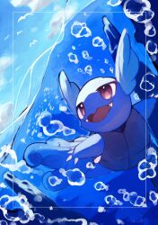  blue_sky claws clouds commentary_request fangs highres large_ears no_humans nostrils open_mouth pokemon pokemon_(creature) pokemon_focus sky swimming tail turtle underwater uni_pkmn wartortle water 