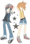  arms_behind_head faceless flat_color hat height_difference kasumi_(pokemon) mosuko_(haruame) pokemon pokemon_(anime) satoshi_(pokemon) satoshi_(pokemon)_(classic) source_request star 
