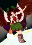  black_hair bow breasts cape hair_bow large_breasts long_hair red_eyes reiuji_utsuho skirt solo touhou wings 