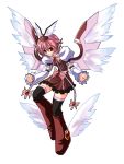  animal_ears black_legwear boots bow brooch clenched_hands cosplay doom_(ketsui) hat jewelry ketsui mystia_lorelei pink_hair red_eyes ribbon short_dress short_hair smile solo thighhighs tobi_(pixiv36250) touhou winged_shoes wings zettai_ryouiki 
