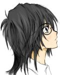  black_hair blush death_note glasses long_hair male mikami_teru profile simple_background solo 