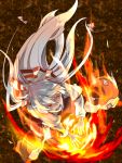  &gt;:) &gt;:d :d colored_eyelashes d-tline fire fujiwara_no_mokou hair_ribbon highres ko-&gt;u long_hair open_mouth red_eyes ribbon silver_hair smile touhou white_hair 