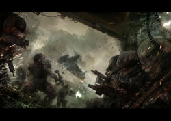 6+boys aircraft ammunition_pouch assault_rifle assault_visor battle_damage blacklight:tango_down bleeding blood bulletproof_vest combat_helmet concept_art firing fn_scar goggles gun helmet microphone military military_patch military_uniform multiple_boys muzzle_flash pouch projectile_trail rappelling rifle ruins russian_flag scope sitting smoke soldier sparks suppressor twirling_phone_cord ukitakumuki vtol war weapon 