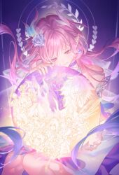  1girl absurdres aglaea_(honkai:_star_rail) anaxa_(honkai:_star_rail) bridal_veil castorice_(honkai:_star_rail) cerydra_(honkai:_star_rail) chrysos_heirs_(honkai:_star_rail) cipher_(honkai:_star_rail) commentary_request cyrene_(demiurge)_(honkai:_star_rail) cyrene_(honkai:_star_rail) dan_heng_(honkai:_star_rail) dan_heng_(permansor_terrae)_(honkai:_star_rail) earrings evernight_(honkai:_star_rail) flower hair_flower hair_ornament halo highres holding holding_orb honkai:_star_rail honkai_(series) hyacine_(honkai:_star_rail) hysilens_(honkai:_star_rail) jewelry long_hair march_7th_(honkai:_star_rail) mydei_(honkai:_star_rail) orb phainon_(honkai:_star_rail) phainon_(khaslana)_(honkai:_star_rail) pink_hair planet_earrings pointy_ears ring tribbie_(honkai:_star_rail) veil very_long_hair violet_eyes yusin 