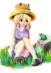  blonde_hair eyes frog hat miu_(angelo_whitechoc) moriya_suwako short_hair thigh-highs thighhighs touhou yellow_eyes 