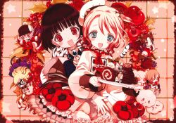  artist_request black_hair blonde_hair blue_eyes blue_gem blush cake cape check_artist clantail detached_sleeves detec_bell detective food frilled_skirt frilled_thighhighs frills fur_cape gem hat highres hime_cut holding holding_cake holding_food hug lapis_lazuline looking_at_viewer magical_girl magicaloid44 mahou_shoujo_ikusei_keikaku mahou_shoujo_ikusei_keikaku_restart masked_wonder melville_(mahoiku) minael multicolored_hair open_mouth orange_hair pechika_(mahoiku) pink_hair purple_cape red_eyes red_hair short_hair single_wing skirt smile tail thigh-highs third-party_source tiger_tail wings yunael 
