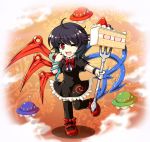  black_thighhighs cake cetera dress food fork houjuu_nue pastry red_eyes short_hair snake solo thigh-highs thighhighs touhou ufo wings 