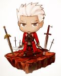  archer chibi fate/stay_night fate_(series) kanshou_&amp;_bakuya male sword unlimited_blade_works weapon white_background white_hair yamaji_maya 