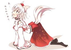  animal_ears bad_id barking detached_sleeves hat inubashiri_momiji pantyhose red_eyes short_hair silver_hair tail tokin_hat touhou tyata-maru wolf_ears wolf_tail woof 