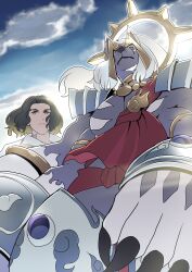  2boys absurdres black_hair commentary_request digimon digimon_(creature) digimon_beatbreak extra_arms habakirimon hasegawa_(hase_popopo) highres jacket long_hair male_focus multiple_boys sawashiro_kyo short_hair white_hair white_jacket 