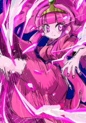  1girl absurdres adventure_time animification barefoot blush colored_skin commentary_request crown dress earrings highres jewelry long_hair pink_eyes pink_hair pink_skin prince princess princess_bonnibel_bubblegum rakugaki_shitagari-ya smile tiara very_long_hair 