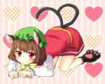  1girl animal_ears brown_hair cat_ears cat_tail chen earrings hat jewelry kohaku. multiple_tails paws red_eyes short_hair solo tail touhou 