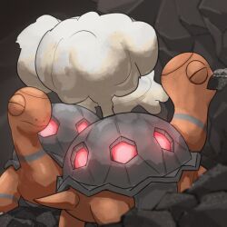absurdres animal_focus closed_eyes closed_mouth commentary_request highres no_humans nostrils open_mouth pokemon pokemon_(creature) pokemon_focus smoke spicyichizo tail torkoal turtle