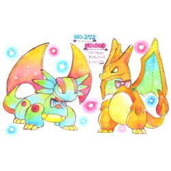  black_eyes bow bowtie buttons charizard claws closed_mouth commentary_request dated fire flame-tipped_tail full_body green_eyes greenaokimi highres looking_at_another no_humans painting_(medium) pink_bow pink_bowtie pokedex_number pokemon pokemon_(creature) salamence signature simple_background star_(symbol) striped_bow striped_bowtie striped_clothes tail traditional_media watercolor_(medium) white_background 