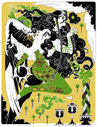  1boy absurdres angel angel_wings black_hair candle curly_hair earrings eyelashes eyeshadow feet flag flower from_side full_body green_eyeshadow green_lips highres iliothermia jewelry lips long_hair makeup mastectomy_scar nipples original pantyhose scar scar_on_chest smoke solo stirrup_legwear tattoo toeless_legwear topless_male very_long_hair wings 