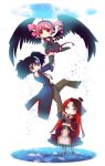  black_hair black_wings blue_eyes chibi crossdressing drill_hair flying green_eyes heterochromia kasane_teto long_hair namine_ritsu pink_hair purple_eyes red_eyes red_hair redhead sky sparkle tears trap twintails utau vippaloid windbard wings yokune_ruko 