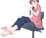  blush brown_eyes brown_hair chair embarrassed feet kaieda long_hair mitsudo_moe mitsudomoe ponytail pov_feet quick_makanaha soles toes 