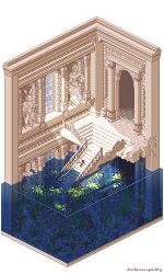  1boy algae animal animated animated_gif arch arched_window architecture artist_name brick_floor brick_wall caustics column commentary coral crack cracked_wall deathcomequickly diorama dollhouse_view english_commentary fish fishing fishing_line fishing_rod greco-roman_architecture highres holding holding_fishing_rod indoors isometric jellyfish light_particles light_rays looping_animation male_focus marble_(stone) marble_floor marble_sculpture marble_wall partially_underwater_shot pebble pillar piranesi piranesi_(susanna_clarke) pixel_art pixel_text railing ripples rock rubble ruins running_bond scenery school_of_fish seaweed sitting sitting_on_stairs solo stairs statue vase very_wide_shot water window 