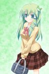  bag green_eyes green_hair kochiya_sanae school_uniform skirt touhou yuzutei 