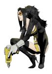  black_hair breasts dr_naomi drill glasses gloves heels kneeling long_hair no_more_heroes official_art solo sunglasses thigh-highs 