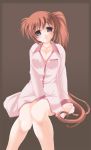  breasts brown_hair cleavage frapowa large_breasts long_hair mahou_shoujo_lyrical_nanoha mahou_shoujo_lyrical_nanoha_strikers pajamas side_ponytail takamachi_nanoha very_long_hair 