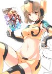  brown_hair cosmic_break cover cover_page crimrose hakone_(ere_siaru) halcon_matsumoto headgear mecha_musume megaton midriff mound_of_venus romikawa short_hair sitting thighhighs yellow_legwear zero_saber_girl 