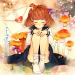  brown_hair closed_eyes heart letter love_letter mushroom original school_uniform serafuku sitting skirt socks tears wakatsuki_you 