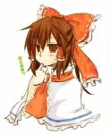  alice_margatroid alice_margatroid_(cosplay) bow brown_eyes brown_hair capelet cosplay finger_to_mouth hair_bow hair_tubes hakurei_reimu solo sy0610 touhou translated translation_request yuuta_(monochrome) 