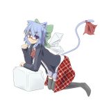  absurdres animal_ears bespectacled blue_eyes blue_hair bow cat_ears cat_tail cirno fang glasses hair_bow highres nogisaka_kushio nogizaka_kushio skirt smile solo tail thigh-highs thighhighs touhou vector_trace 