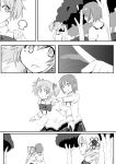  cheek_poke comic drill_hair hair_ornament hair_ribbon hairclip highres hiiragi_shou kaname_madoka mahou_shoujo_madoka_magica miki_sayaka monochrome multiple_girls poking ribbon school_uniform short_hair short_twintails silent_comic tomoe_mami twin_drills twintails 