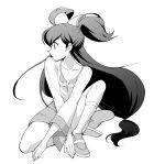  1girl bad_id bad_pixiv_id big_hair bunches hair_tubes hirococo iris_(pokemon) kneeling long_hair low-tied_long_hair monochrome pokemon simple_background socks solo twintails two_side_up white_background 
