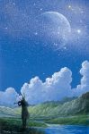  bunny_ears cloud ebine_toshio instrument landscape moon original scenery star toshio_ebine violin 